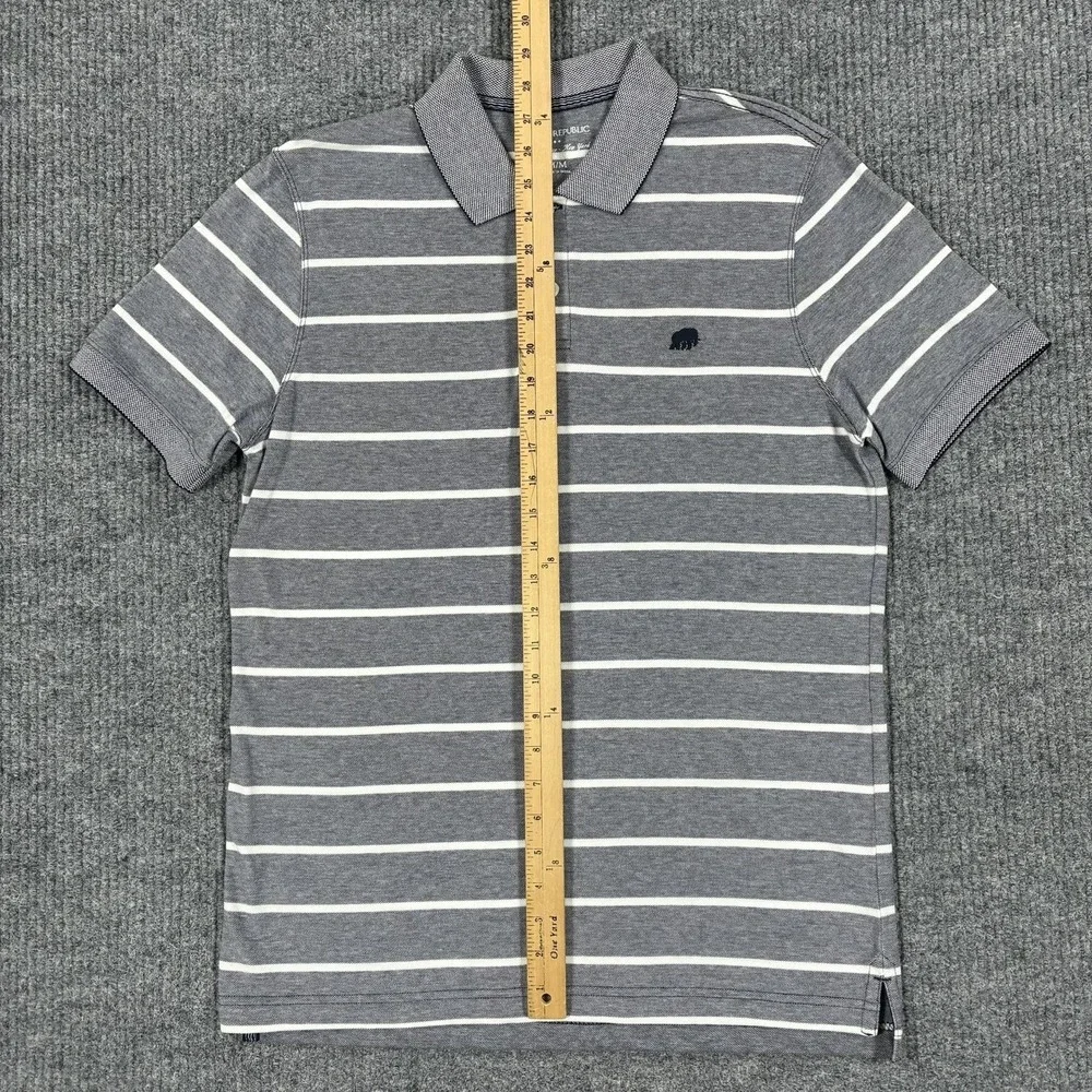 Banana Republic Polo Shirt Mens Size M Blue Striped Cotton Short Sleeve Logo